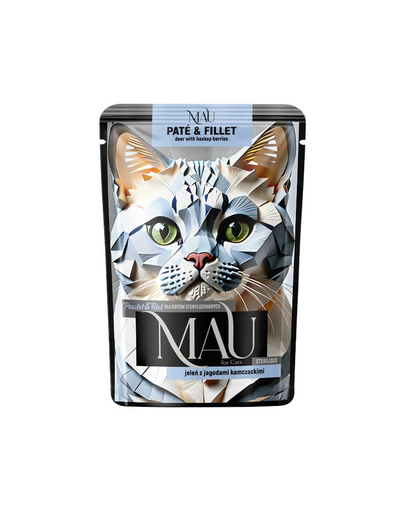 MAU Pate & Filet plic hrană pisici sterilizate, cu cerb și haskap 85 g
