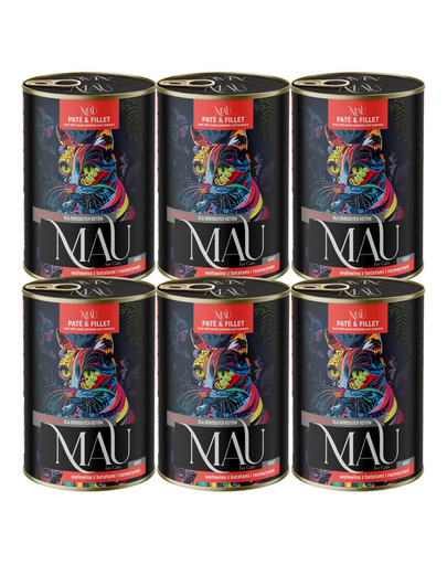 MAU Pate & Filet Vită cu cartofi dulci și rozmarin 6x400 g hrană umedă pentru pisici