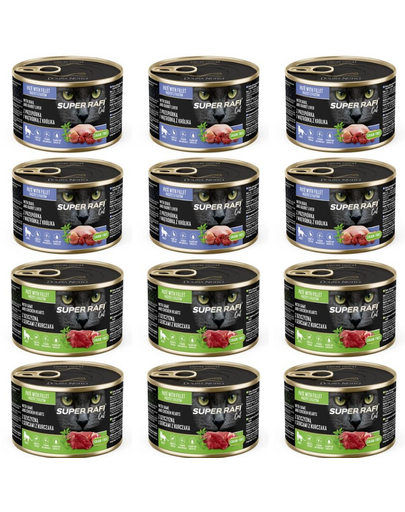 SUPER RAFI Cat mix 2 arome 12x185g hrană pentru pisici