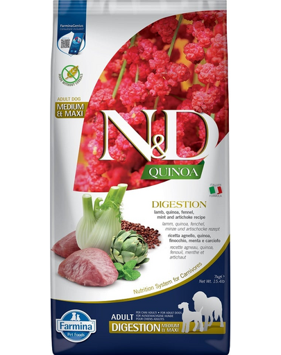 FARMINA N&amp;D Quinoa Dog Adult Medium&amp;Maxi Digestion Lamb &amp; Fennel 7 kg Hrana caini talie mredie si mare cu tulburari digestive, cu miel