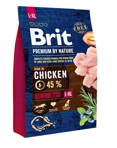 BRIT Premium By Nature Senior Large & Extra Large L+XL Chicken 5x3 kg hrană uscată pentru câini seniori de talie mare și foarte mare, cu pui