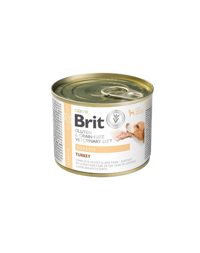 BRIT Veterinary Diet Grain Free Hepatic 6x200 g hrană umedă dietetică pentru câini cu afecțiuni hepatice, cu curcan și mazăre verde