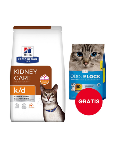 HILL'S Prescription Feline Diet k/d pentru pisici 8 kg + nisip 6 kg GRATIS