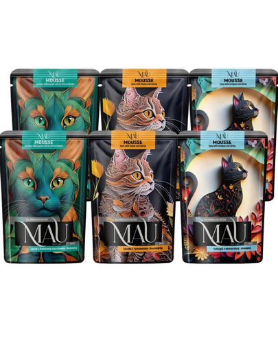 MAU Mousse Mix 6x85 g hrană pisici. cu rață, ton și căprioară