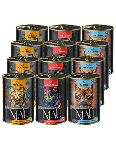 MAU Pate & Filet Mix hrană umedă pentru pisici adulte, cu sebastă, curcan și vită 12x400 g