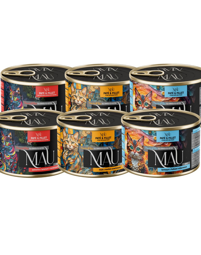 MAU Pate & Filet Mix hrană umedă pisici, cu vită, curcan și sebastă 6x185 g