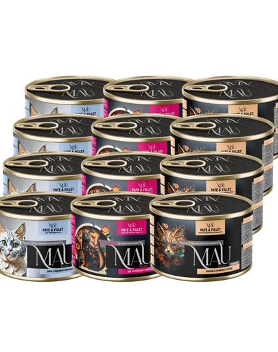 MAU Pate & Filet Mix hrană umedă pentru pisici sterilizate, cu rață, gâscă și cerb 12x185 g