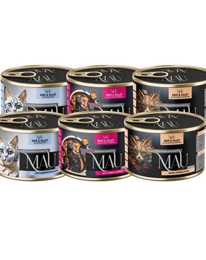 MAU Pate & Filet Mix Sterilised 6x185 g hrană pisici sterilizate, cu rață, gâscă și cerb