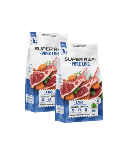 SUPER RAFI Pure Line hrană uscată pentru câini cu miel și cartof dulce 2x9 kg