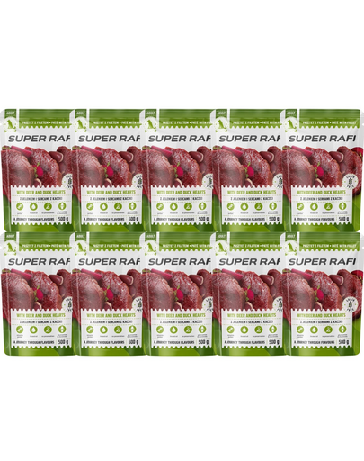 SUPER RAFI hrană umedă pentru câini, cu carne de cerb și inimi de rață 10x500 g
