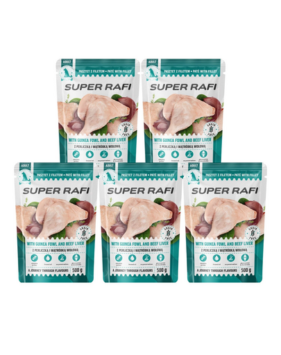 SUPER RAFI hrană umedă pentru câini, cu bibilică și ficat de vită 5x500 g