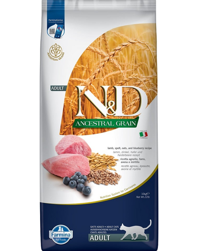 N&D Ancestral Adult Cat 10 kg jagnięcina, orkisz, owies i borówka
