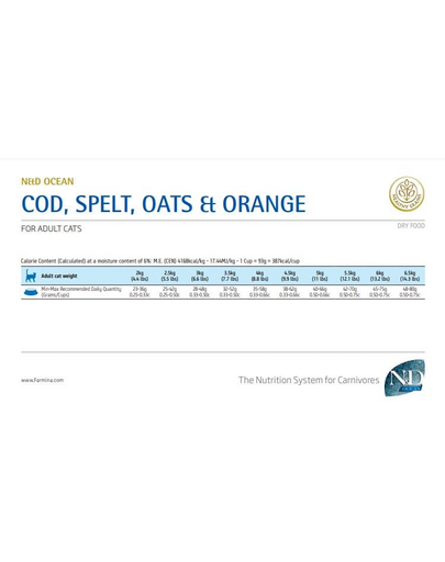 N&D Ocean Cat Adult Cod, Spelt, Oats & Orange 10 kg