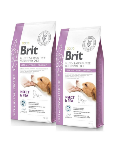 BRIT Veterinary Diet Dog Ultra-Hypoallergenic 2x12 kg hrană uscată dietetică hipoalergenică pentru câini