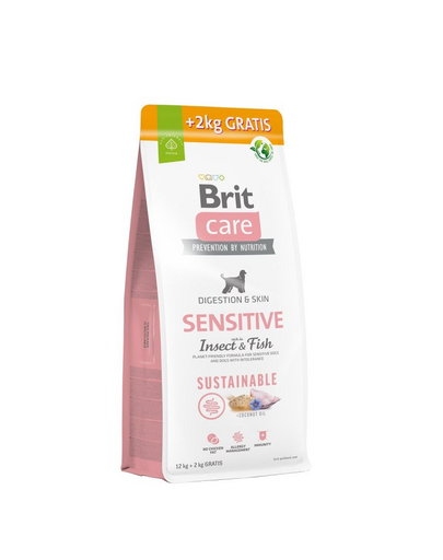BRIT Care Sustainable Sensitive Insect & Fish 2x12 kg + 4 kg GRATIS hrană uscată pentru câini adulți sensibili, cu insecte și pește