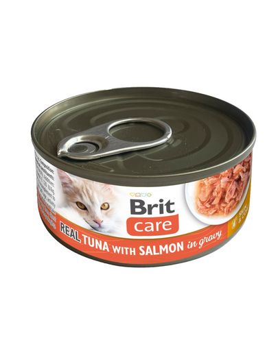 BRIT Care Cat Real Tuna with Salmon in Gravy 80 g hrană umedă complementară pentru pisici, cu 46% ton și 4% somon în sos