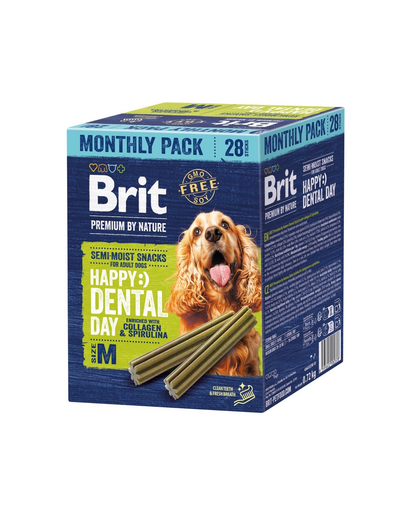 BRIT Premium by Nature Dental Snack M 28 buc batoane dentare semi-moi pentru câini de talie medie, cu colagen și spirulină
