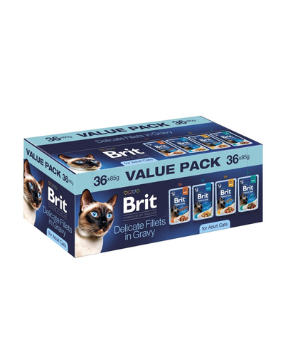 BRIT Premium by Nature Cat Adult Fillets in Gravy Value Pack 36x85 g hrană pisici adulte, 4 arome
