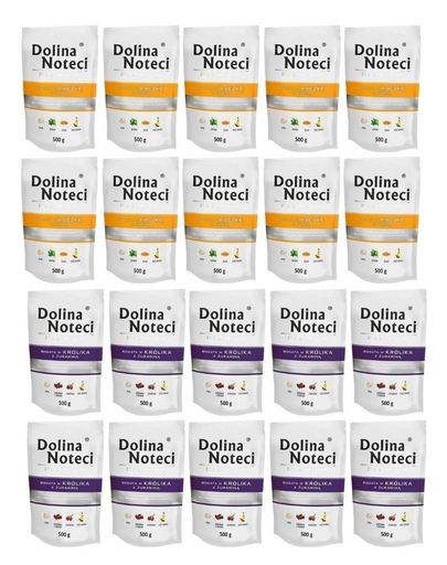 DOLINA NOTECI Premium Mix iepure și merișoare + rață și dovleac 20x500 g hrană umedă pentru câini