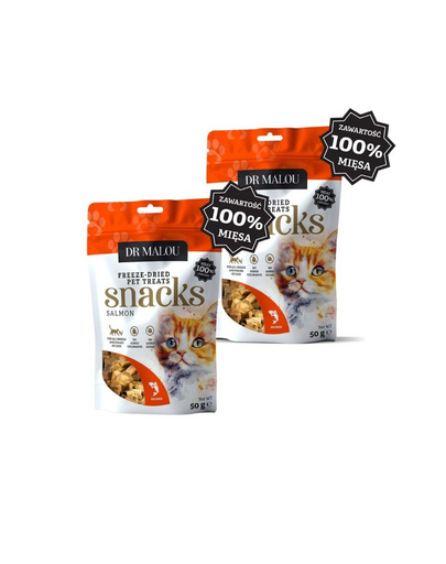 DR MALOU Cuburi din carne 100% liofilizată din carne de somon 2x50g gustări pentru pisici