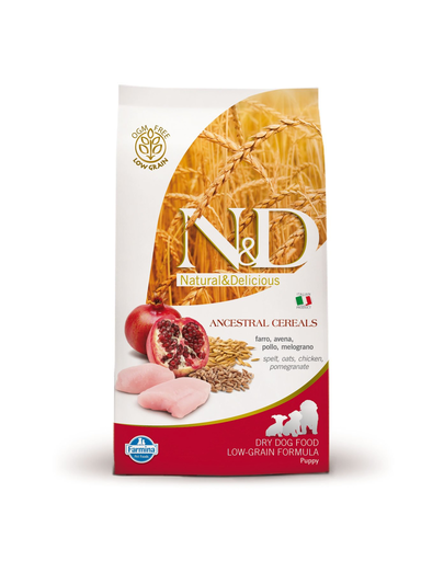 Farmina n&d low grain puppy - hrană uscată cu pui și rodie 2.5 kg