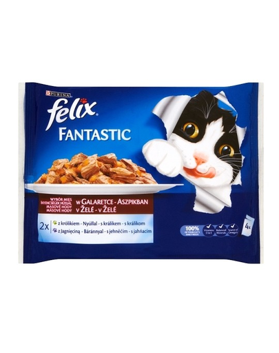 FELIX Fantastic mix carne în aspic 4x100 g: iepure, miel