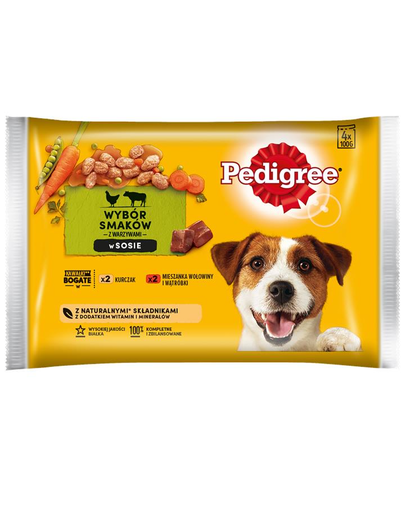 PEDIGREE Hrană umedă cu pui, vită și legume 52 x100 g
