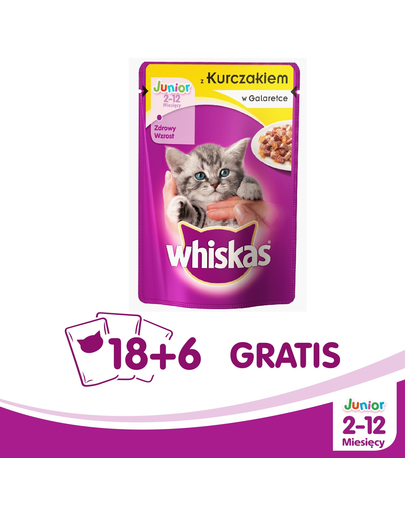 WHISKAS Junior cu pui 100 g x 18 + 6