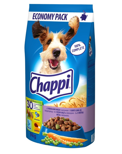 CHAPPI cu 3 tipuri de carne 9 kg