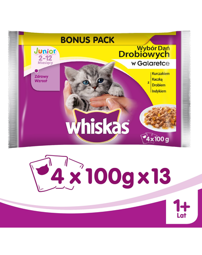 WHISKAS Junior pasăre în aspic 4x100 g x13