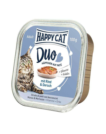 HAPPY CAT Duo pate vită și cod 100 g
