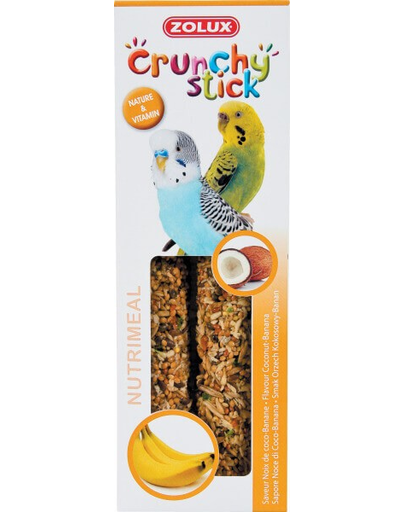 Zolux crunchy stick pentru papagali mici - cocos / banane 85 g