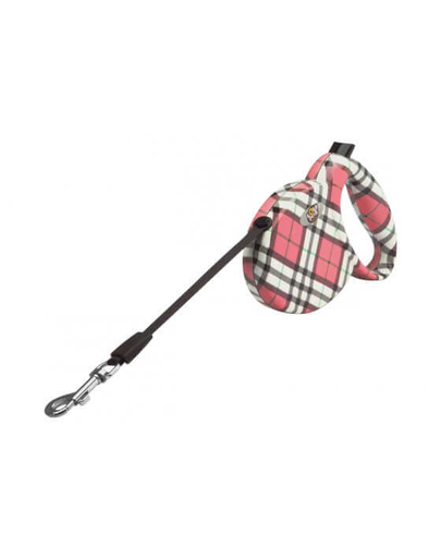 LOLO PETS Lesă automată 3m ,20 kg model scoțian alb-roz mărimea S, bandă
