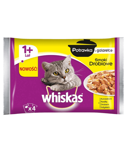WHISKAS Hrană umedă pentru pisici ragout în aspic (1+ ani) cu aromă de pasăre 13x4x85 g