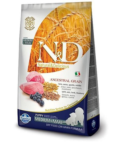 Farmina n&d low grain puppy medium & medium - hrană uscată cu miel și afine 2.5 kg