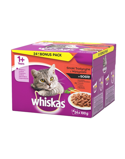 WHISKAS Pachet plicuri arome tradiționale în sos 48 x 100 g
