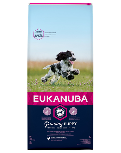 Eukanuba growing puppy medium breed - în pui proaspăt 12kg