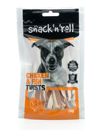Snack & roll chicken and fish twists 70 g