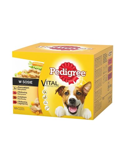 Pedigree hrană umedă pentru câini cu vită pui și curcan în sos 48 x 100 g