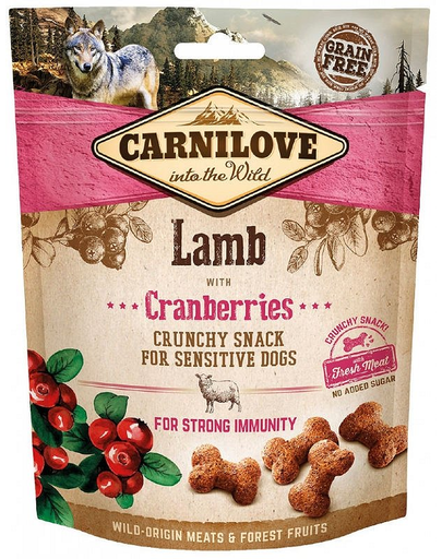 CARNILOVE Crunchy Snacks recompense crocante pentru caini, cu miel si afine 200 g