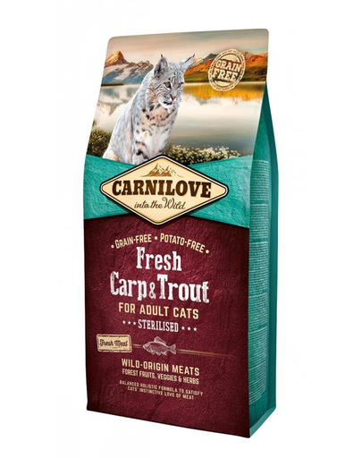 CARNILOVE - Hrană uscată pentru pisici adulte, după castrare / sterilizare - crap si păstrăv - 2 kg