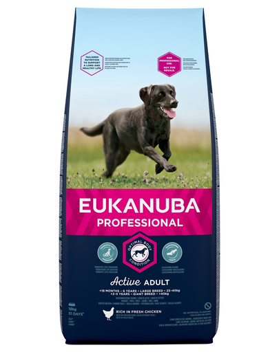 EUKANUBA PROFESSIONAL Active Adult Large Breed bogat în pui proaspăt 18 kg
