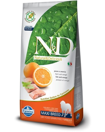 Farmina n&d adult maxi - hrană uscată pentru câini cu pește și portocale 12 kg