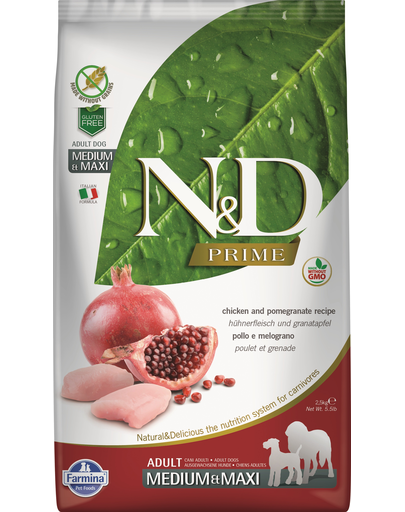 FARMINA N&D Prime Dog Adult Medium/Maxi Hrana uscata caini talie medie si mare, cu pui si rodie 2,5 kg
