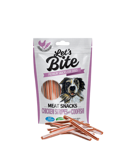 Brit let's bite meat snacks fâșii de pui și cod 80 g