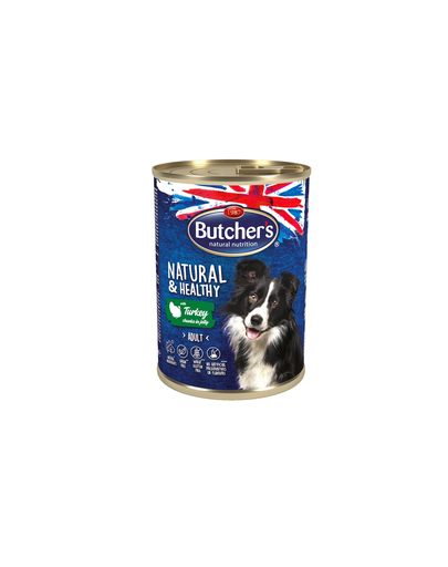 Butcher's dog natural&healthy cu bucăți de carne de curcan în aspic 400 g