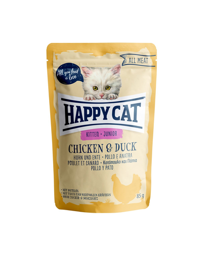 Happy cat all meat junior, pui și rață 85 gr