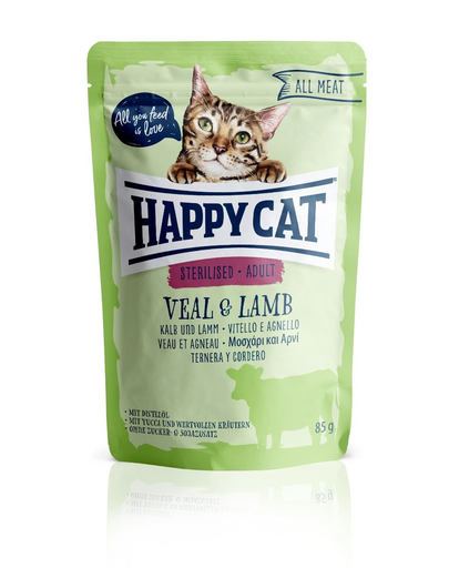 HAPPY CAT All Meat Hrana umeda pentru pisici sterilizate, cu vita si miel, 85 g
