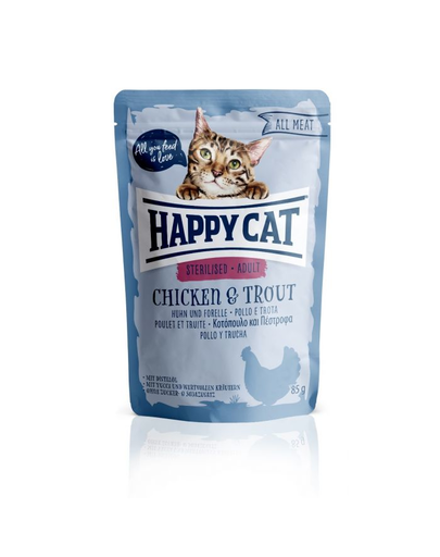 HAPPY CAT All Meat Hrana umeda pentru pisici sterilizate, cu pui si pastrav, 85 g