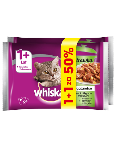 Whiskas adult arome de pește în jeleu 8 x 85g cu pui, cu somon, cu vită, cu ton